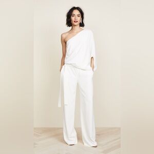 Halston Heritage White One-Shoulder Jumpsuit with Draped Detail